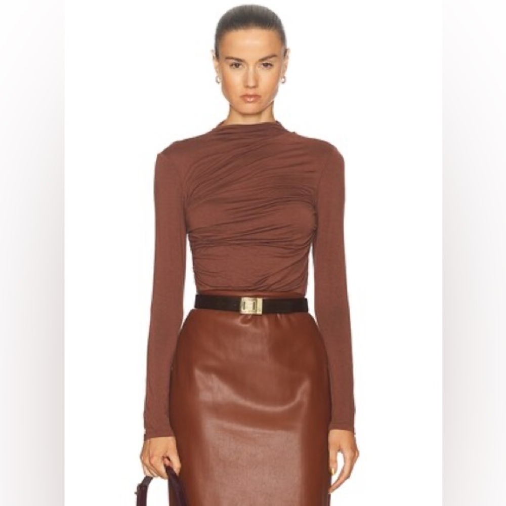 Enza Costa Viscose Jersey Twist Top in Saddle Brown